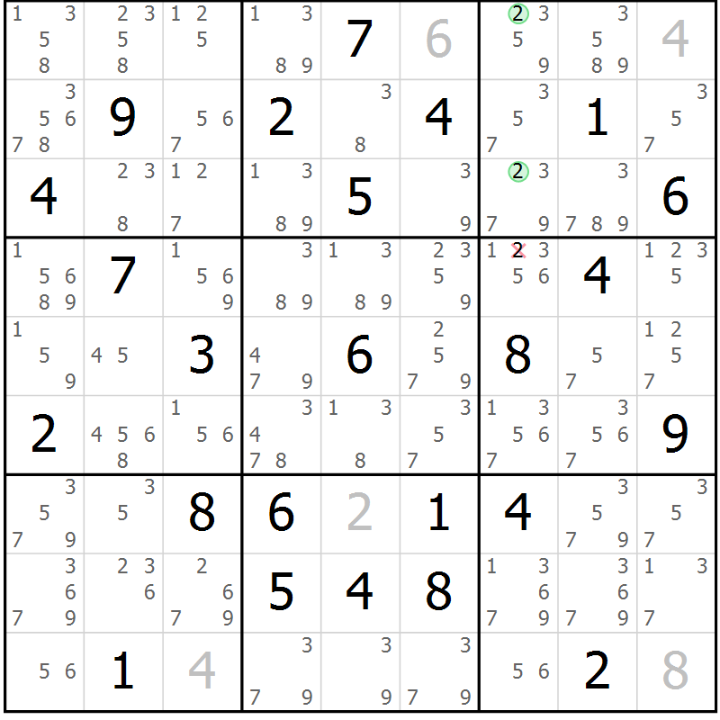 Position des candidats pour la solution de la Gr 39 page 42 du magazine de sudoku Virtuose n° 121