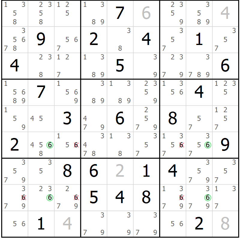 Position des candidats pour la solution de la Gr 39 page 42 du magazine de sudoku Virtuose n° 121