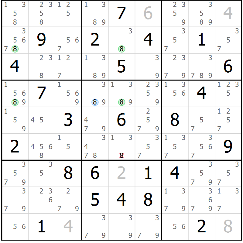Position des candidats pour la solution de la Gr 39 page 42 du magazine de sudoku Virtuose n° 121