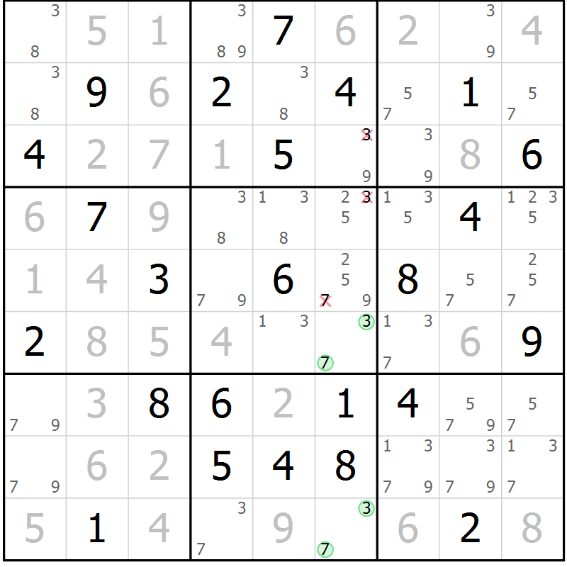 Position des candidats pour la solution de la Gr 39 page 42 du magazine de sudoku Virtuose n° 121
