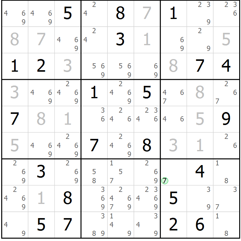 Position des candidats pour la solution de la Gr 4 page 7 du magazine de sudoku Virtuose n° 121