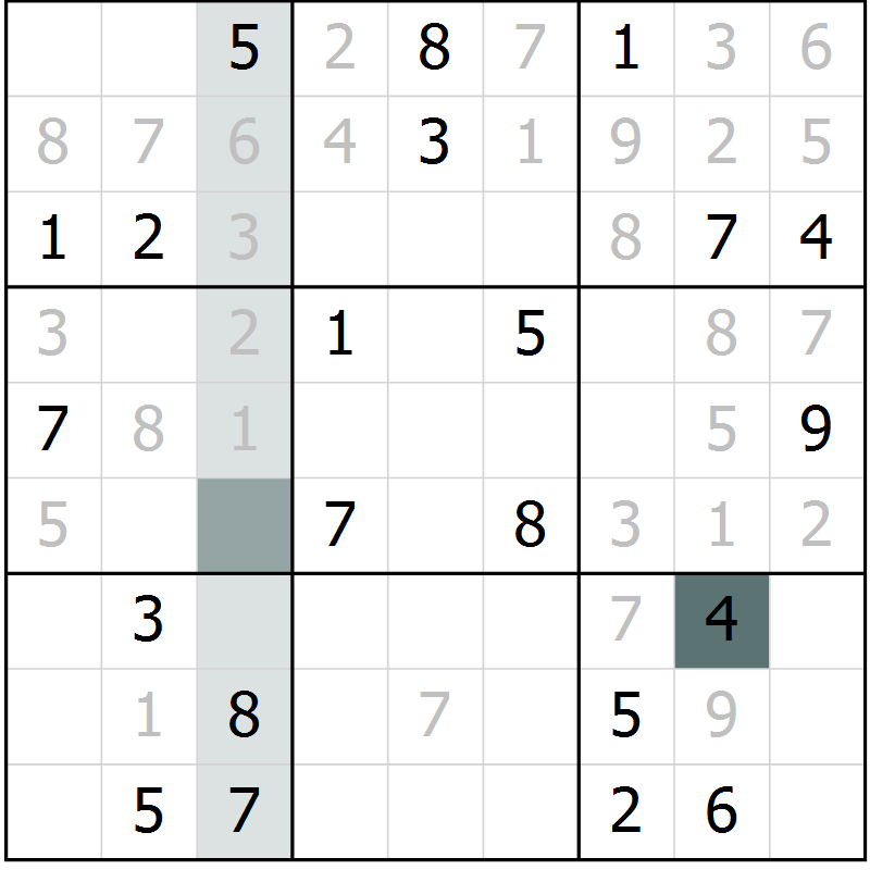 Position des candidats pour la solution de la Gr 4 page 7 du magazine de sudoku Virtuose n° 121