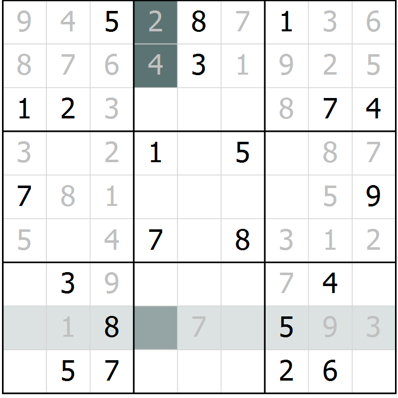 Position des candidats pour la solution de la Gr 4 page 7 du magazine de sudoku Virtuose n° 121