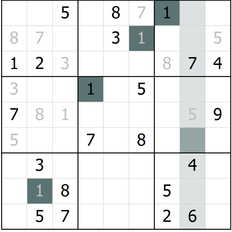 Position des candidats pour la solution de la Gr 4 page 7 du magazine de sudoku Virtuose n° 121
