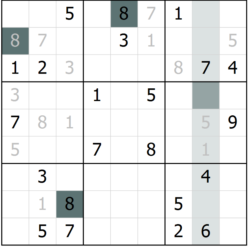 Position des candidats pour la solution de la Gr 4 page 7 du magazine de sudoku Virtuose n° 121