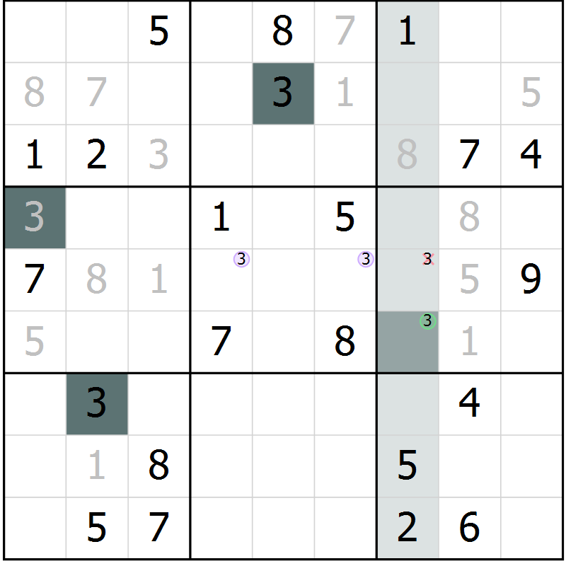 Position des candidats pour la solution de la Gr 4 page 7 du magazine de sudoku Virtuose n° 121