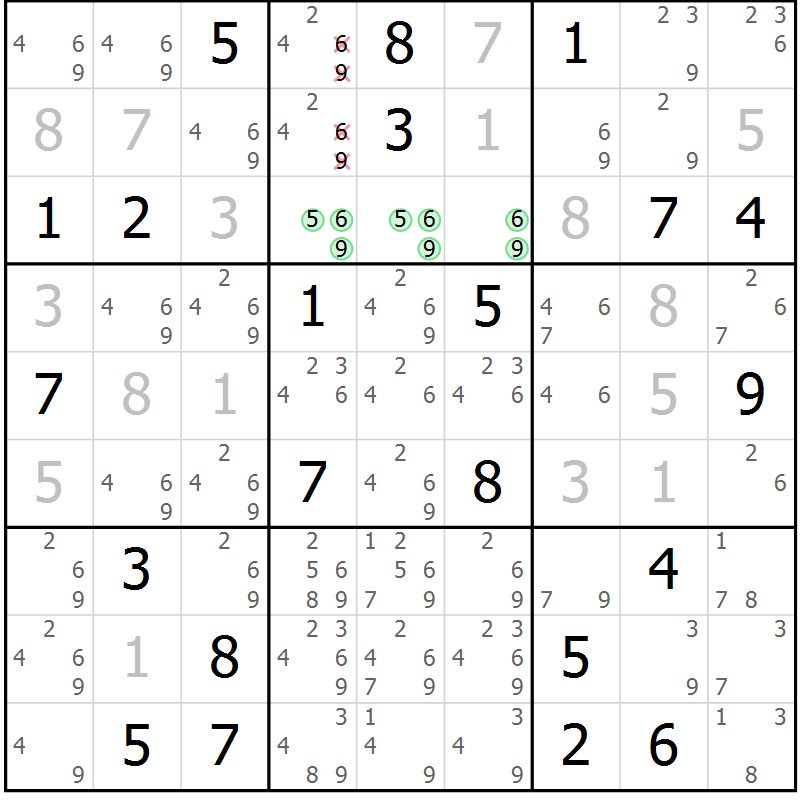 Position des candidats pour la solution de la Gr 4 page 7 du magazine de sudoku Virtuose n° 121