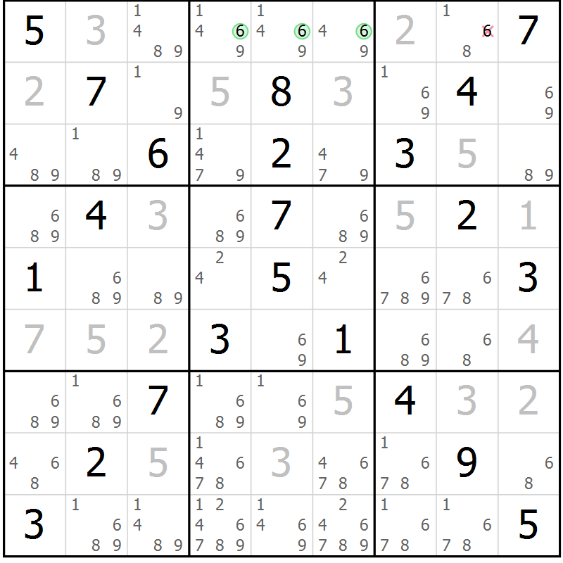 Position des candidats pour la solution de la Gr 40 page 43 du magazine de sudoku Virtuose n° 121
