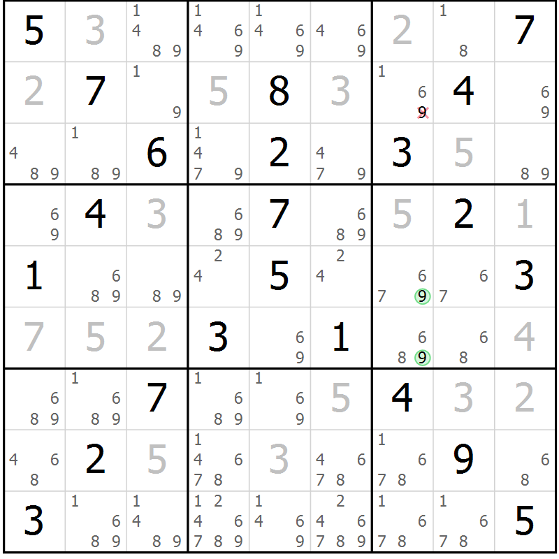 Position des candidats pour la solution de la Gr 40 page 43 du magazine de sudoku Virtuose n° 121