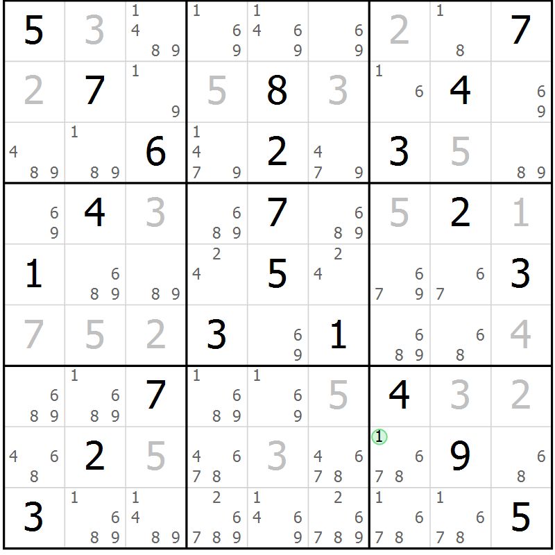 Position des candidats pour la solution de la Gr 40 page 43 du magazine de sudoku Virtuose n° 121