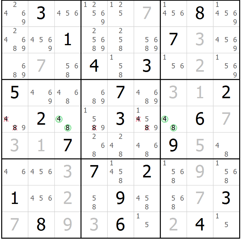 Position des candidats pour la solution de la Gr 41 page 44 du magazine de sudoku Virtuose n° 121
