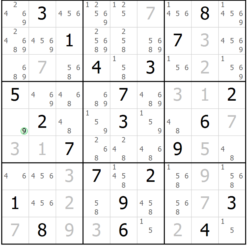 Position des candidats pour la solution de la Gr 41 page 44 du magazine de sudoku Virtuose n° 121