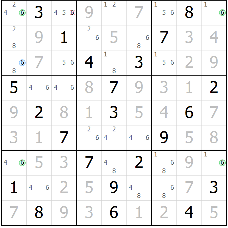 Position des candidats pour la solution de la Gr 41 page 44 du magazine de sudoku Virtuose n° 121