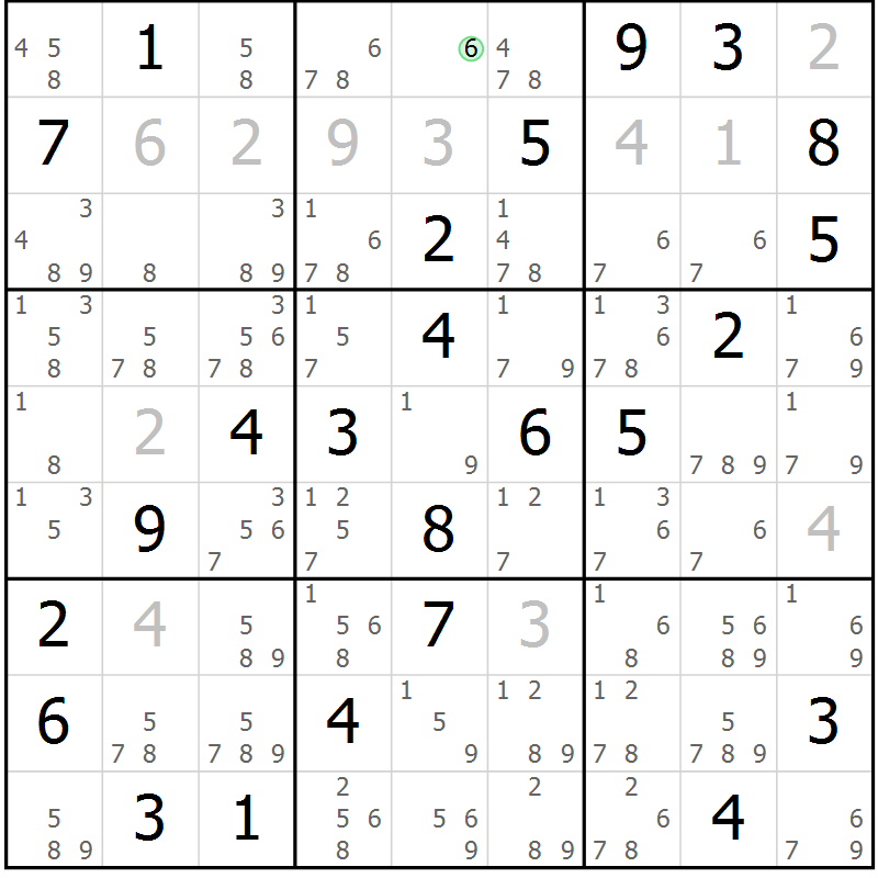 Position des candidats pour la solution de la Gr 42 page 45 du magazine de sudoku Virtuose n° 121