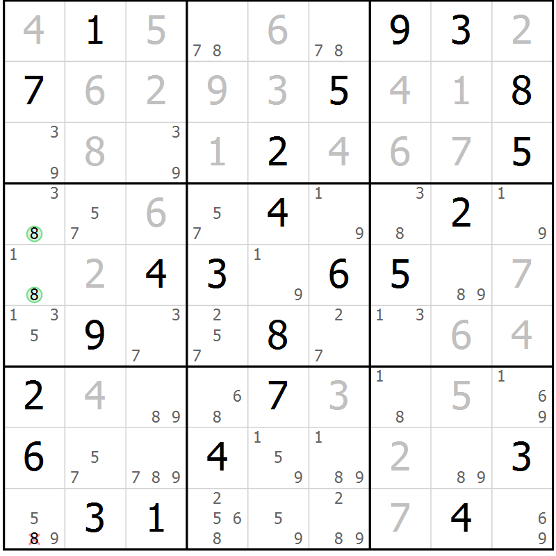 Position des candidats pour la solution de la Gr 42 page 45 du magazine de sudoku Virtuose n° 121
