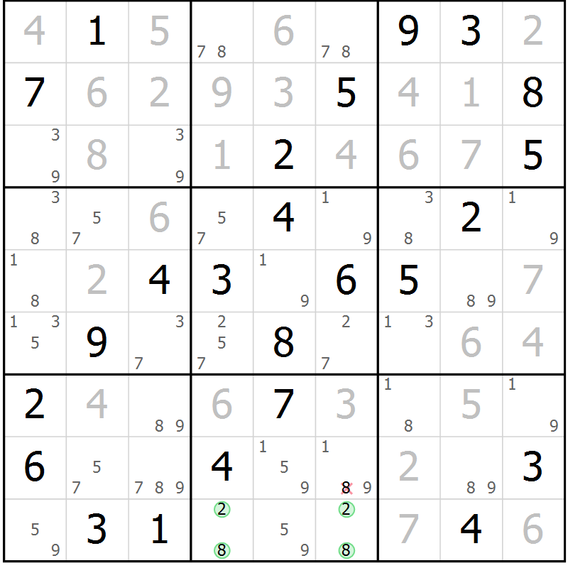 Position des candidats pour la solution de la Gr 42 page 45 du magazine de sudoku Virtuose n° 121