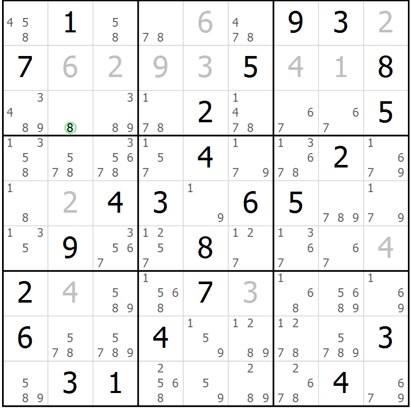 Position des candidats pour la solution de la Gr 42 page 45 du magazine de sudoku Virtuose n° 121