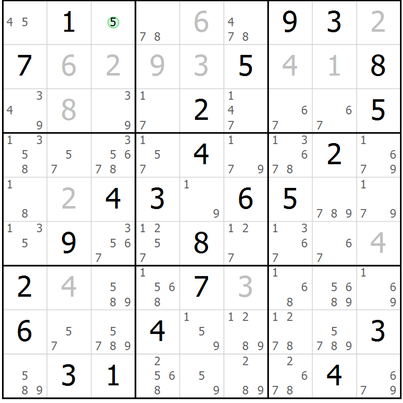 Position des candidats pour la solution de la Gr 42 page 45 du magazine de sudoku Virtuose n° 121