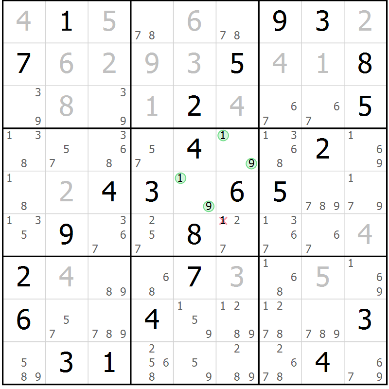 Position des candidats pour la solution de la Gr 42 page 45 du magazine de sudoku Virtuose n° 121