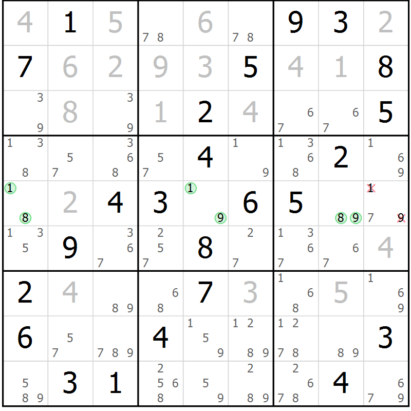 Position des candidats pour la solution de la Gr 42 page 45 du magazine de sudoku Virtuose n° 121