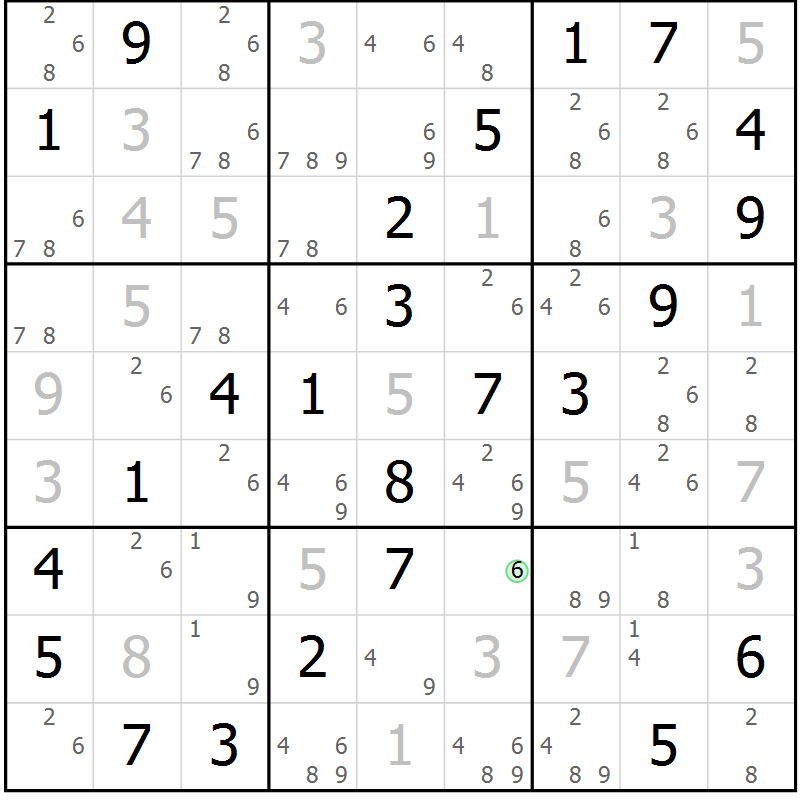 Position des candidats pour la solution de la Gr 43 page 46 du magazine de sudoku Virtuose n° 121