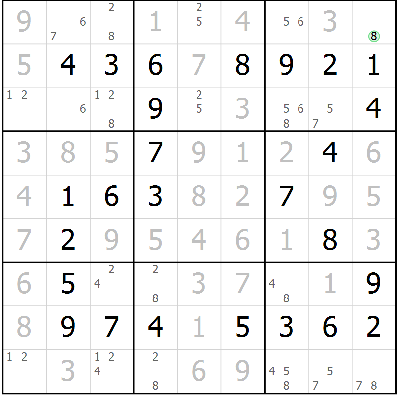 Position des candidats pour la solution de la Gr 44 page 47 du magazine de sudoku Virtuose n° 121