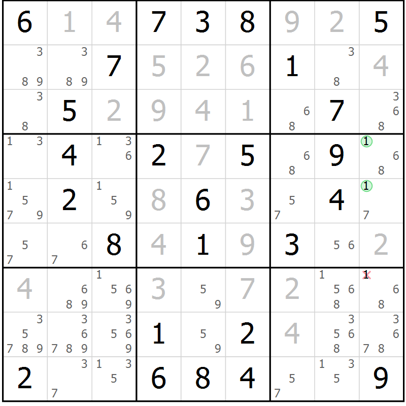 Position des candidats pour la solution de la Gr 45 page 48 du magazine de sudoku Virtuose n° 121