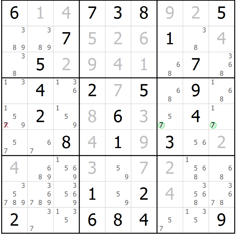 Position des candidats pour la solution de la Gr 45 page 48 du magazine de sudoku Virtuose n° 121