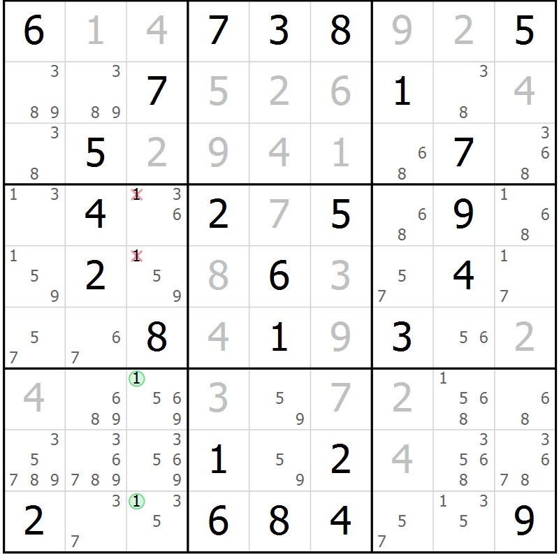 Position des candidats pour la solution de la Gr 45 page 48 du magazine de sudoku Virtuose n° 121
