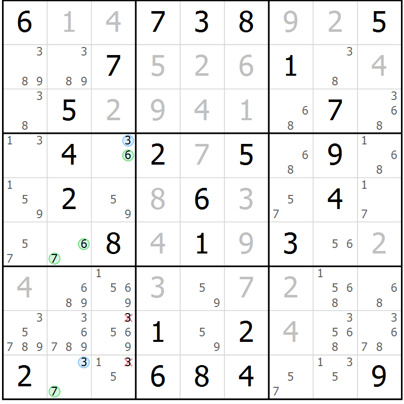 Position des candidats pour la solution de la Gr 45 page 48 du magazine de sudoku Virtuose n° 121