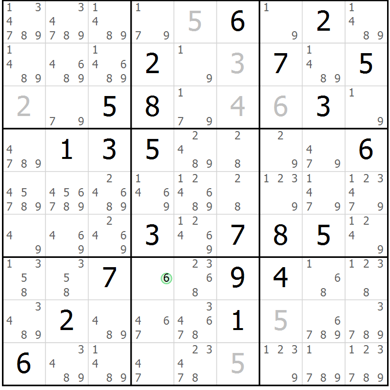 Position des candidats pour la solution de la Gr 46 page 49 du magazine de sudoku Virtuose n° 121
