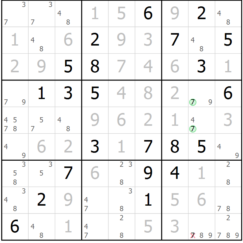 Position des candidats pour la solution de la Gr 46 page 49 du magazine de sudoku Virtuose n° 121