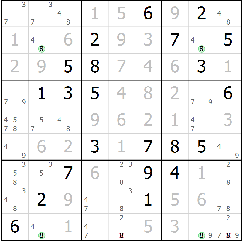 Position des candidats pour la solution de la Gr 46 page 49 du magazine de sudoku Virtuose n° 121