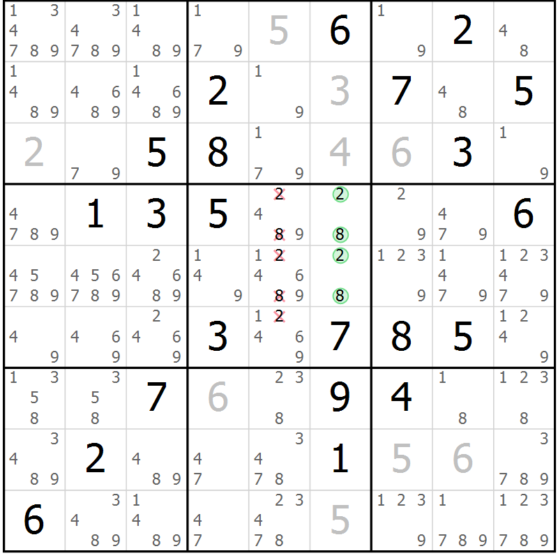 Position des candidats pour la solution de la Gr 46 page 49 du magazine de sudoku Virtuose n° 121