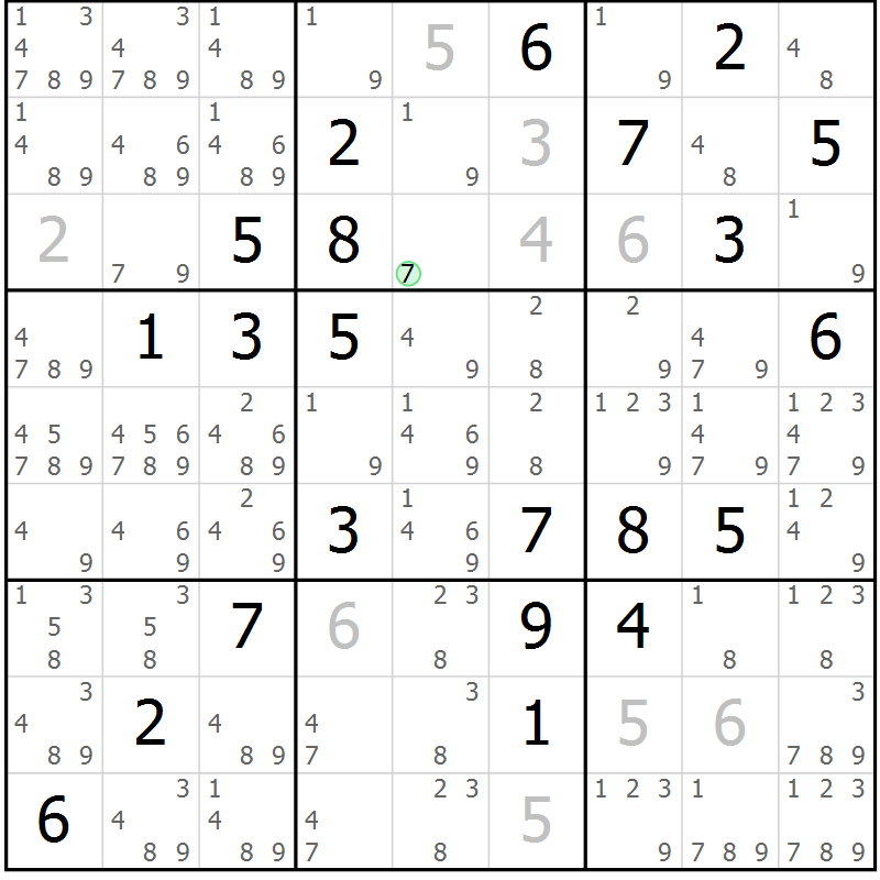 Position des candidats pour la solution de la Gr 46 page 49 du magazine de sudoku Virtuose n° 121
