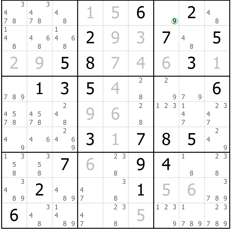 Position des candidats pour la solution de la Gr 46 page 49 du magazine de sudoku Virtuose n° 121