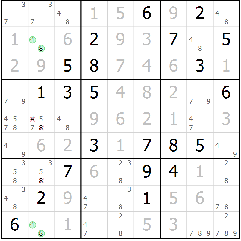 Position des candidats pour la solution de la Gr 46 page 49 du magazine de sudoku Virtuose n° 121