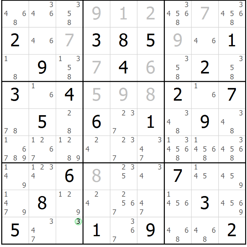 Position des candidats pour la solution de la Gr 47 page 50 du magazine de sudoku Virtuose n° 121
