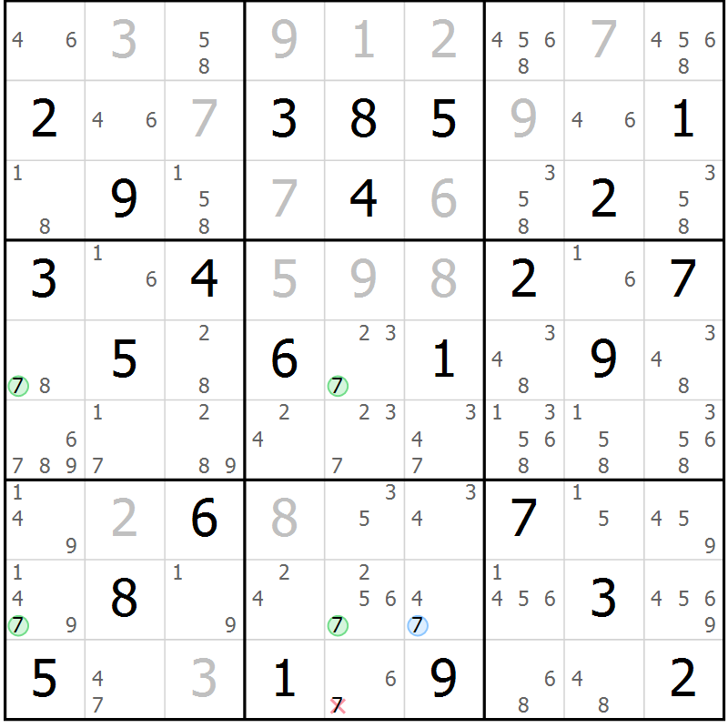 Position des candidats pour la solution de la Gr 47 page 50 du magazine de sudoku Virtuose n° 121