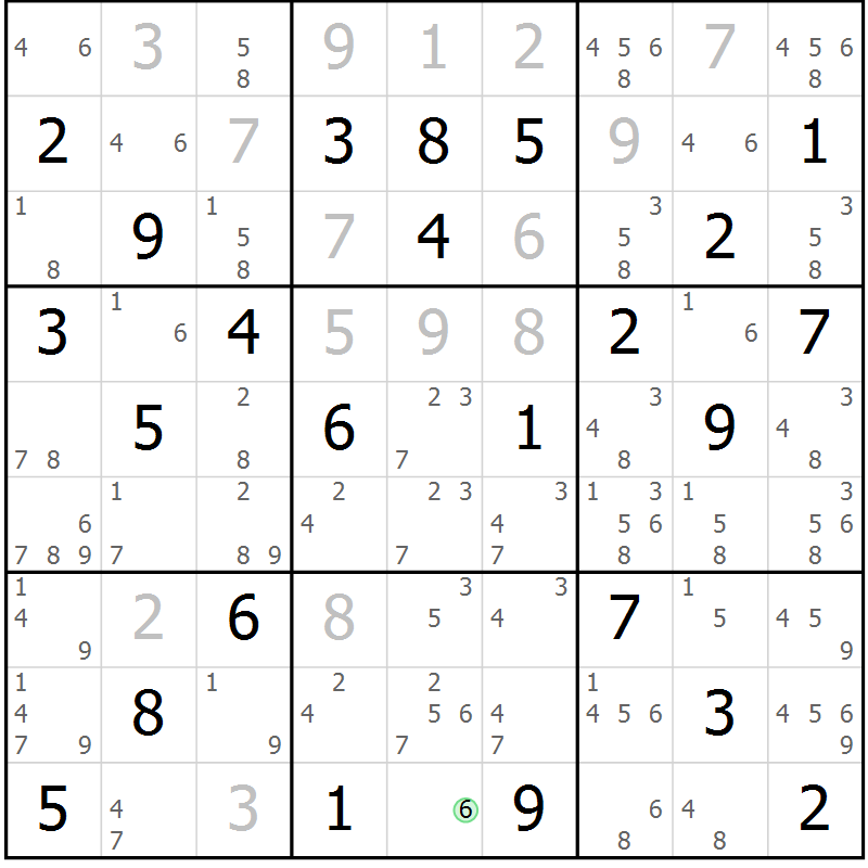 Position des candidats pour la solution de la Gr 47 page 50 du magazine de sudoku Virtuose n° 121