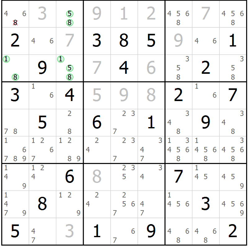 Position des candidats pour la solution de la Gr 47 page 50 du magazine de sudoku Virtuose n° 121
