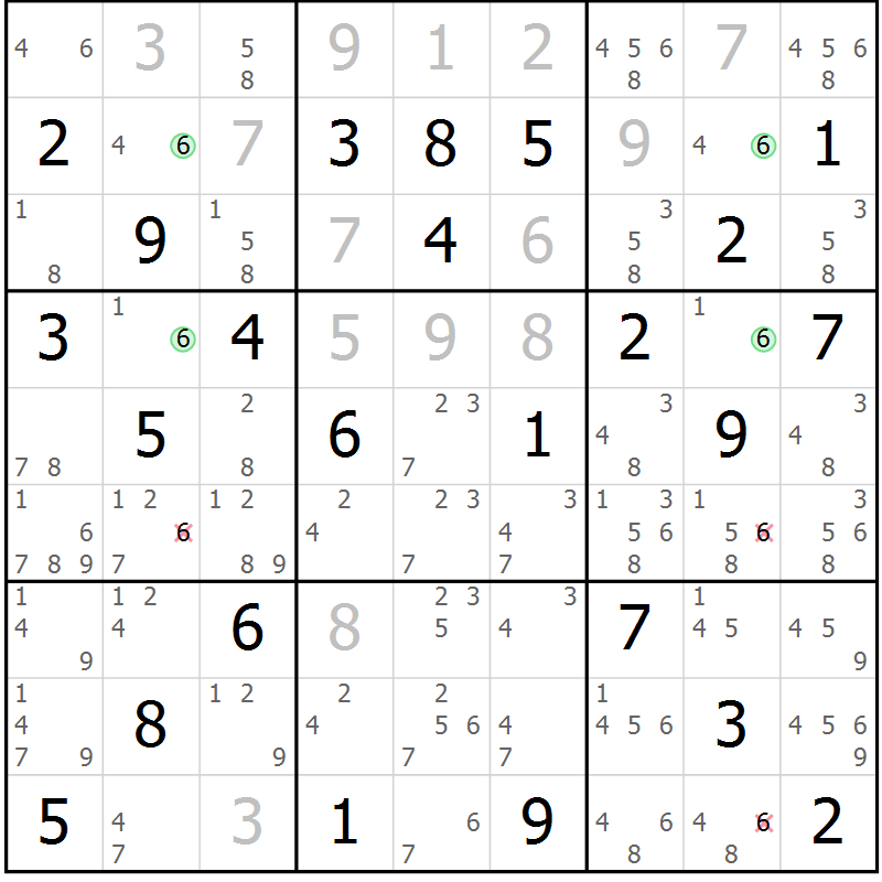 Position des candidats pour la solution de la Gr 47 page 50 du magazine de sudoku Virtuose n° 121