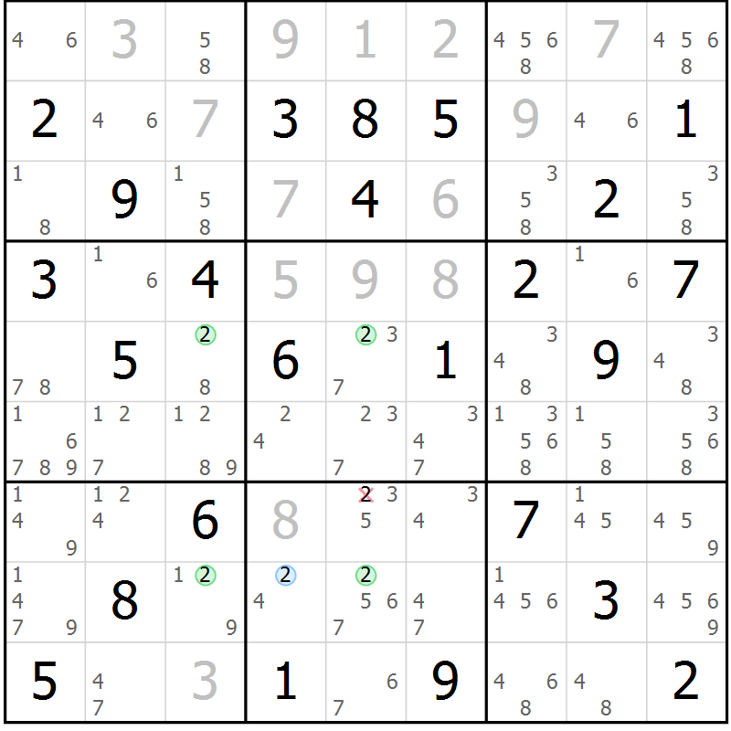 Position des candidats pour la solution de la Gr 47 page 50 du magazine de sudoku Virtuose n° 121