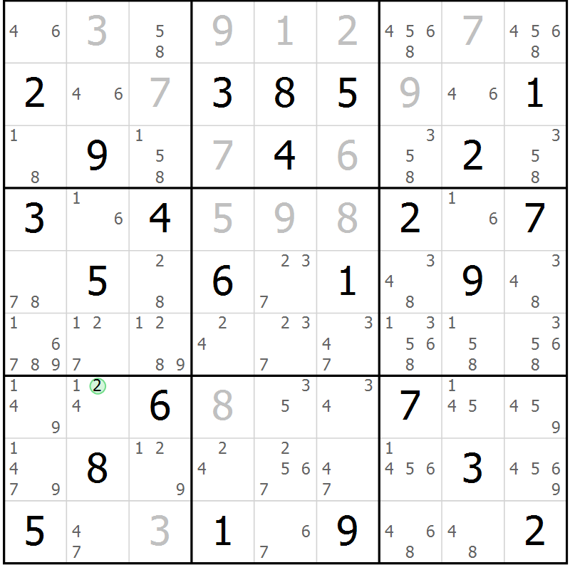 Position des candidats pour la solution de la Gr 47 page 50 du magazine de sudoku Virtuose n° 121