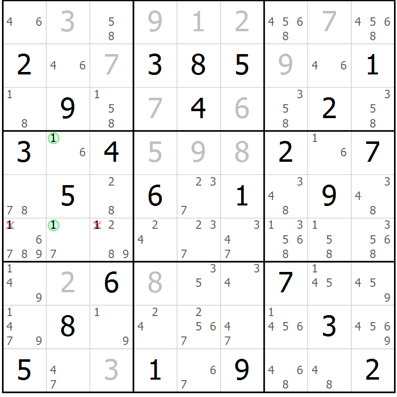 Position des candidats pour la solution de la Gr 47 page 50 du magazine de sudoku Virtuose n° 121