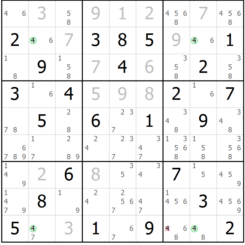 Position des candidats pour la solution de la Gr 47 page 50 du magazine de sudoku Virtuose n° 121