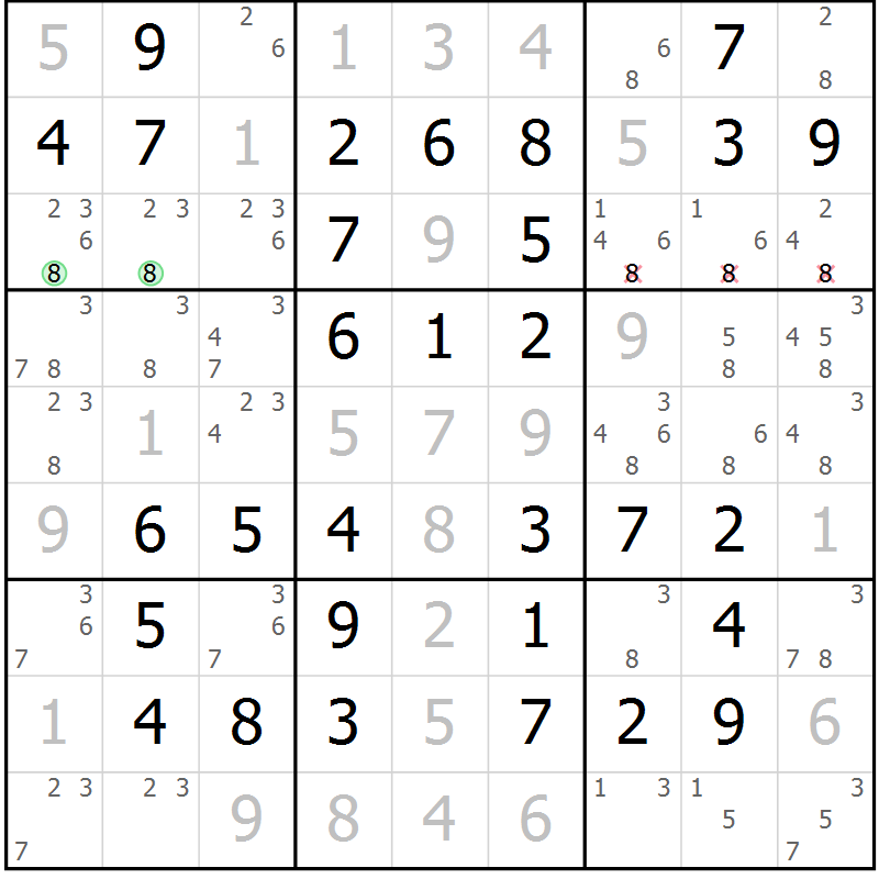 Position des candidats pour la solution de la Gr 48 page 51 du magazine de sudoku Virtuose n° 121