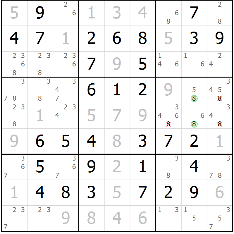 Position des candidats pour la solution de la Gr 48 page 51 du magazine de sudoku Virtuose n° 121