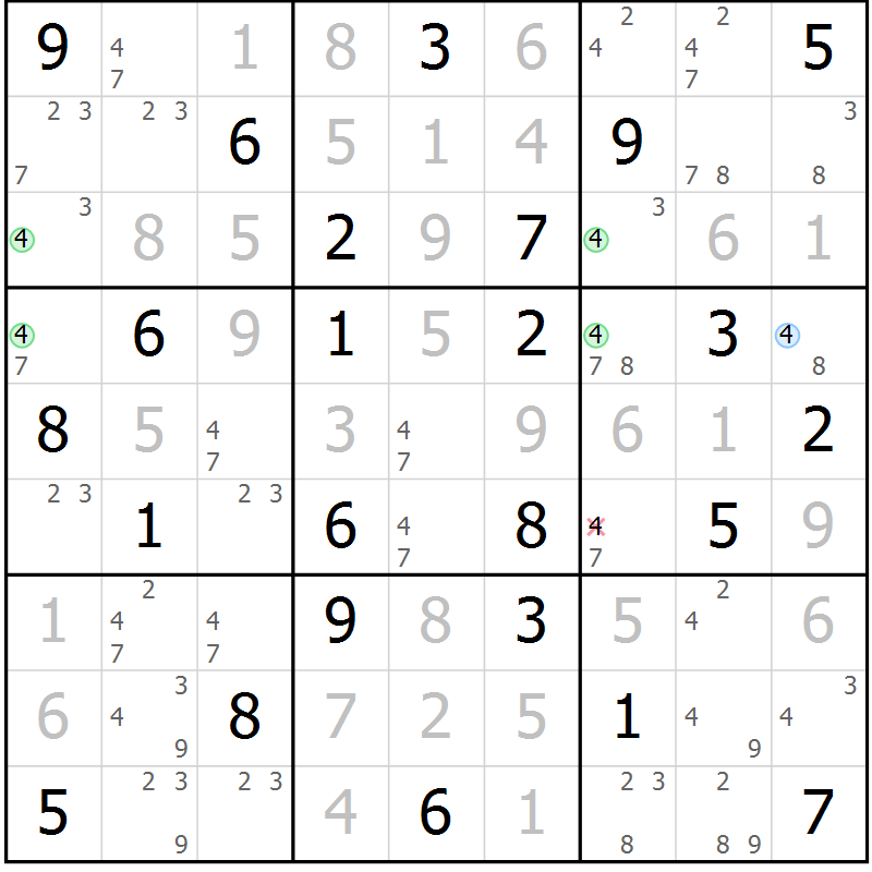 Position des candidats pour la solution de la Gr 49 page 52 du magazine de sudoku Virtuose n° 121