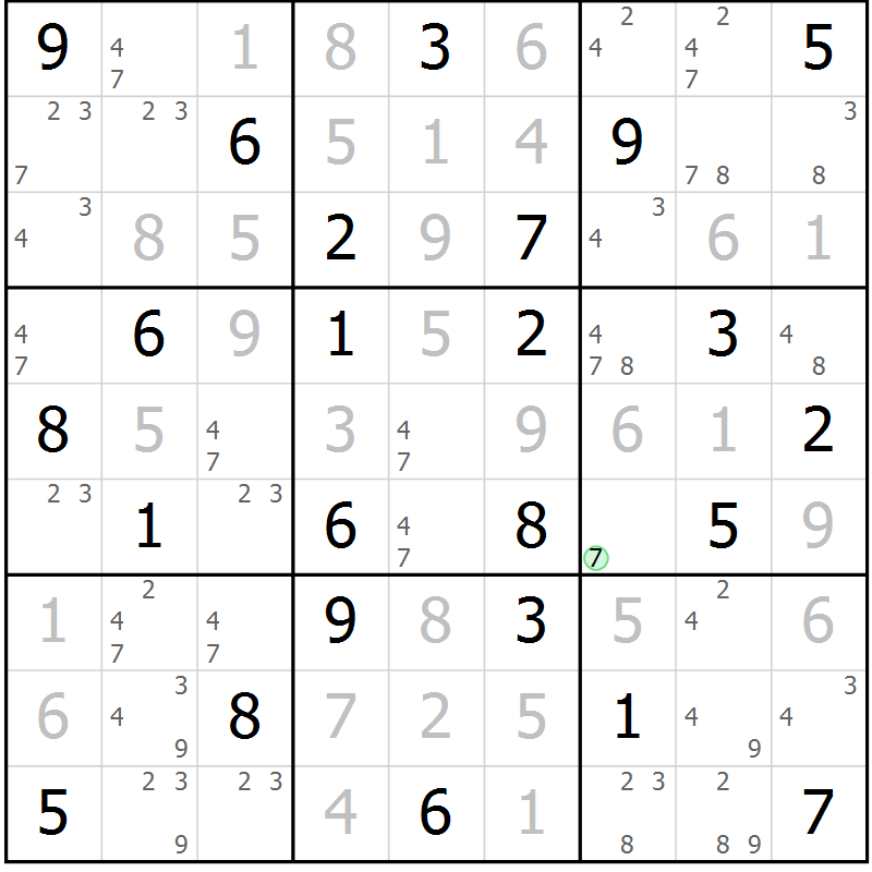 Position des candidats pour la solution de la Gr 49 page 52 du magazine de sudoku Virtuose n° 121